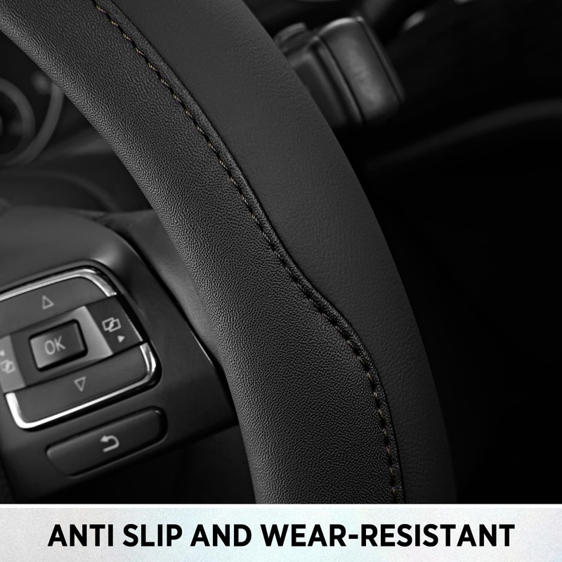 Steering Wheel Cover, Breathable Anti-Slip Leather Steering Wheel Cover, Universal
