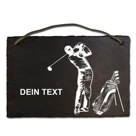 Slate Board Approx. 21 x 29 cm Engraved with Golf Player and Golf Bag, Desired Text and Name, Slate Plate Door Sign Golfer