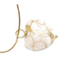Kintsugi Petite 5/8" White Howlite Broken Heart Mended with 23k Gold, Cord Necklace