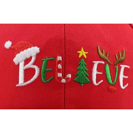 GzacDeope Christmas Decor for Men Women, Funny Embroidered Santa Believe Hat, Adjustable Merry Xmas Baseball Cap, Christmas Birthday Gifts for Family Friend
