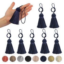 Fenghuangwu 8PCS Tassel Key Colorful Tassel for Cord Loop,Elegant Handmade DIY Craft Accessory Home Decoration (Navy)