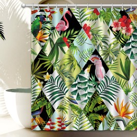 Gaietya Tropical Birds Curve Leaves Flowers Parrot Shower Curtain for Bathroom Summer Decorations Set 12 Hooks 72"x72"
