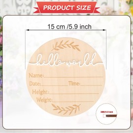 Baby Announcement Sign, 5.9 Inch Wooden Hello World Baby Sign Newborn Welcome Sign Birth Announcement Sign for Hospital Baby Shower Photo Prop Home Decorations