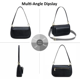 Peacocktion Small Shoulder Bags, Crossbody Purses for Women Vegan Leather Handbag Hobo Purse, 2 Straps (Black)