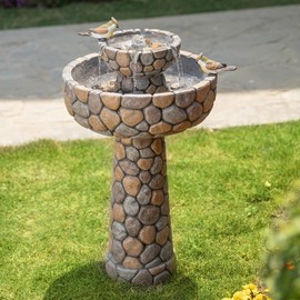 Glitzhome Water Fountain Outdoor with Birds Decor, 24.4”H 2-Tier Bird Bath Outdoor Fountain with Pump, Freestanding Garden Waterfall Fountains Water Feature