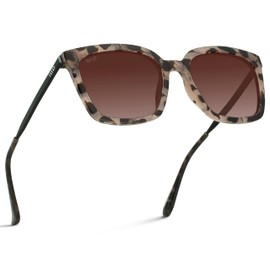 WearMe Pro WMP Eyewear - Square Oversized Metal Frame Fashion Style Women Polarized Sunglasses (Blush Pink Tortoise/Gradient Brown Lens)