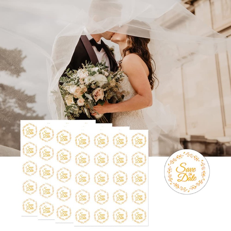 500 Pcs Save The Date Gold Circle Envelope Seals Stickers