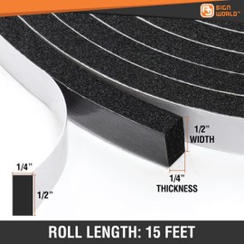 AJ Sign World 1/4in x 1/2in Weather Stripping Foam Insulation Tape, Doors, Windows, Sliding Door, A/C, Soundproofing, Draft Stopper, Shock Absorption (1/4" T x 1/2" W x 15 Ft L)