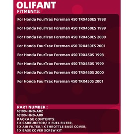 Carburetor For Honda FourTrax Foreman 450 TRX450ES TRX450S 1998-2001/16100-HN0-A02,16100-HN0-A00 with air filter