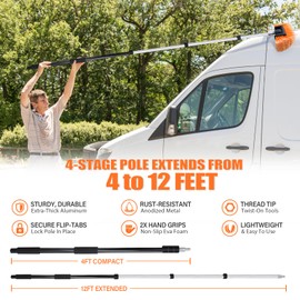 ARTIPOLY 4-12ft Car Cleaning Kit, The Ultimate RV,Truck Washing Set with Soft Wash Brush, Tire Brush, Window Squeegee, Car Wash Mitt, Microfiber Cleaning Head & Extra-Thick Aluminum Extension Pole