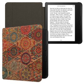 kwmobile Case Compatible with Tolino Vision 6 - Cork eReader Protective Cover Case - Mandala Tiles Pink Red Blue