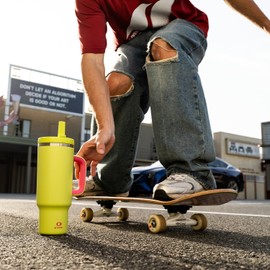 ENCOOL 40 oz Tumbler with Handle and Straw: Stainless Steel Insulated Tumbler Keeps Cold for 24 Hours, Leakproof Travel Cup Fits in Cup Holder and BPA-Free,Acid Green
