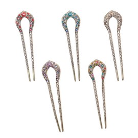 aoozleny 5 Pieces Women French Hair Pins Vintage Hair Forks, Classical Ancient Style Double Sided U-shaped Hairpin Hair Stick Crystal Rhinestone Hairpin