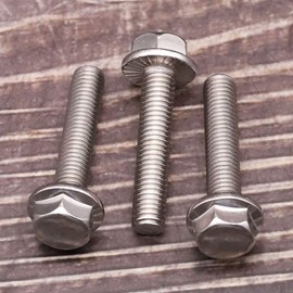 M5-0.8 x 16mm Hex Flange Bolt (0.63" Thread Length), DIN6921, Serrated Locking Flange, 304 Stainless Steel, UNC Full Thread, 50-Pack