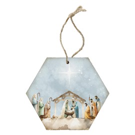 Simply Said, INC Honeycomb Wood Christmas Ornament, Watercolor Nativity Scene, Rustic Christmas Ornament, Made in USA, ORH1766