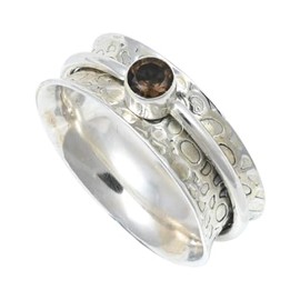 JEWELSTREZORO Gemstone Spinner Ring 925 Sterling Silver Meditation Ring Men & Women Spinner Ring Gift Item Jewellery TSR152, Gemstone Precious metal gemstone, Smoky Quartz