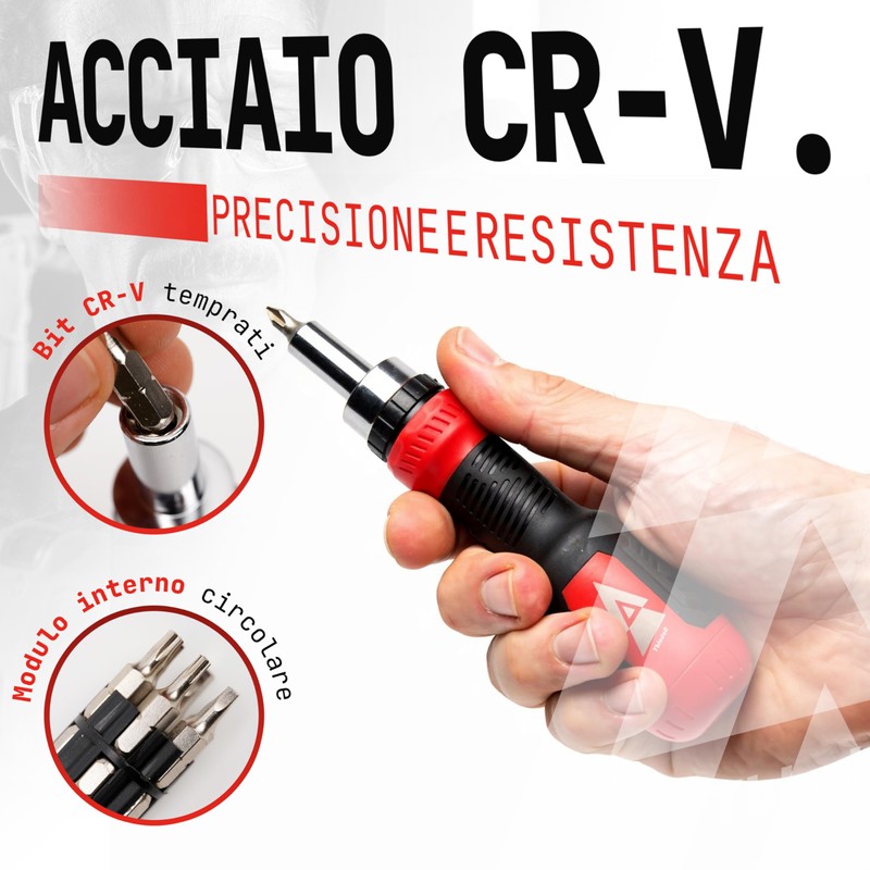 Cacciavite a Cricchetto con 12 Inserti CR-V Integrati 15 cm,