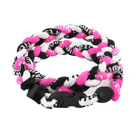 MapofBeauty 18" Sport Style Three Colors Fashion Three Braided Rope Tornado Necklace (Dark Pink/Black/White)