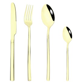 JANKNG 24-Piece Mirror Champagne Gold Flatware Set, 18/0 Stainless Steel Cutlery Set Service for 6, Tableware Utensils Include Knife Fork Spoon and Teaspoon, Dishwasher Safe