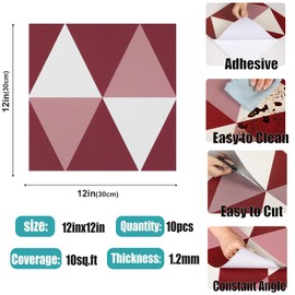 Alow Peel and Stick Floor Tile,Self-Adhsive Vinyl Flooring,Red Peel and Stick Flooring Waterproof,Suit for Bedroom,Lliving Room,Toilet (11.8×11.8in 10pcs)