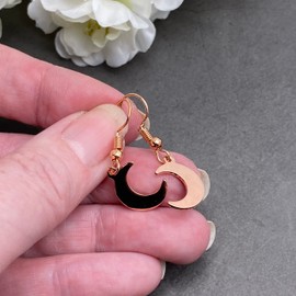 Rose Gold Moon Earrings, Cute Half Moon Charms on Nickel Free Rose Gold Hooks : 34mm long, Lunar Gift for Women, Moon Shape Jewellery, Everyday Drop Earrings