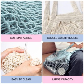 BYETIVE 6PCS Net Shopping Bag Reusable Grocery Bags Net Storage Bag Long Handle Cotton Mesh Net Tote Bag Fruit Vegetable Net Bags Organizer