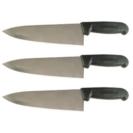 Cozzini Cutlery Imports 8" Chef Knife Assorted Colors and Packs - Razor Sharp Commercial Kitchen Cutlery - Cook's Knives (3 Pack - Black)