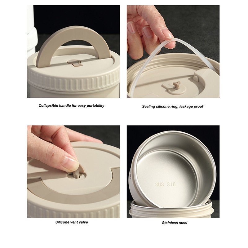 Bento Box Round Lunch Box Coffee Brown Stainless Steel Leakage