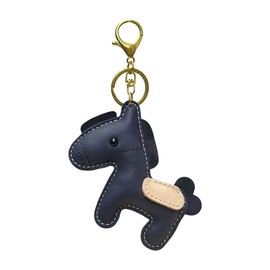 [Yocipa] Cute Genuine Leather Horse Keychain with Horse Design Charm Leather Key Chain Bag Charm Car Key Ring Bag Charm for Bag Keyring Accessories, blue (dark)