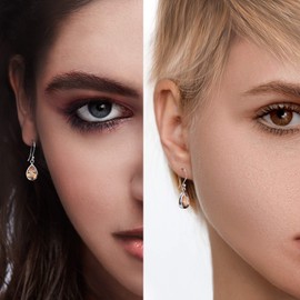 TJS 925 Sterling Silver Citrine Teardrop Earrings, Faceted Dangle Hook Design, Nickel-Free, Hypoallergenic Teardrop Earrings, Unique Designer Drop Earring for Women