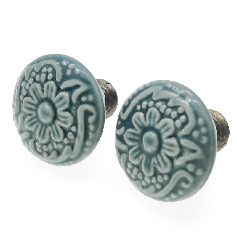 M MIMHOOY 6 Pcs Ceramic Green Drawer Dresser Knobs Vintage