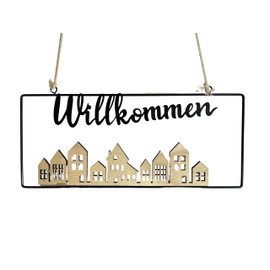 khevga Entrance Sign Welcome for Home and Front Door - Decorative Sign 30 x 13 cm Made of Wood (MDF) and Metal - Door Sign Vintage Decoration for Hallway & Entrance Area