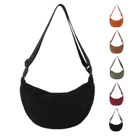 ZENGSING Women's Cord Crossbody Bag, Half Moon Bag, Shoulder Bag, Women's Crescent Moon Bag, Shoulder Bag with Shoulder Strap, Adjustable Casual Shoulder Bag Made of Corduroy for Any Occasion, black