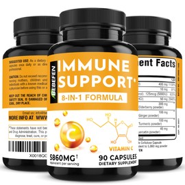 Immune Support Supplement with Zinc | Vitamin C, D6, B | Elderberry | Ginger | Turmeric | and Quercetin - 8in1 Immunity Supplement - 90 Capsules