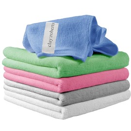 Clay Roberts Microfibre Cleaning Cloths, 40cm x 30cm - Pack of 5, Machine Washable, Polishing, Waxing & Dusting Cloth, Lint-Free, Scratch-Free
