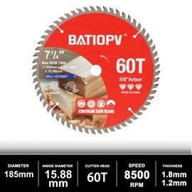 BATIOPV Circular Saw Blades 7-1/4 Inch, 60T for Wood Cutting – Compatible with Dewalt, Makita, Bosch – Ideal for Hardwood, Plywood, Chipboard – Precision Wood Cutting Tool
