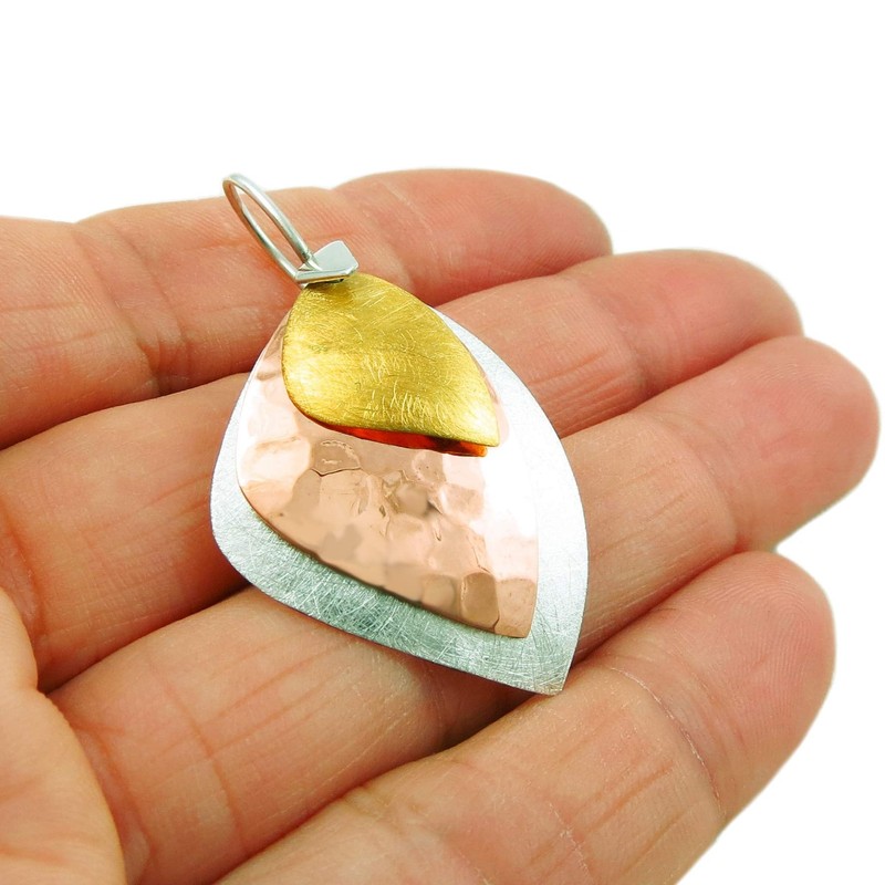 Solid 925 Silver and Copper Triple Drop Earrings