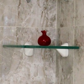 Dulles Glass Floating Shelf Brackets, Adjustable Clamps Heavy Duty, White, for Glass, Wood, Acrylic Wall Mounted Shelf Support. 2 Pack.