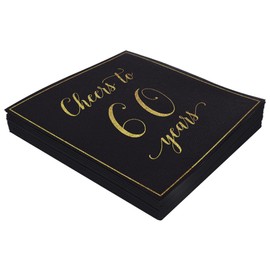 Heyiminy 20 Pack Cheers to Years Napkins, Black Gold Birthday Napkins, 13*13 Inches Disposable Party Napkins Paper Cocktail Dinner Napkins for Birthday Wedding Anniversary Party Decorations (60 Years)