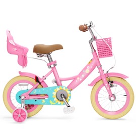 XJD Girls Bike for 2-12 Years Old Kids 12-20 Inch Toddler Bike | with Training Wheels | & Basket Christmas Birthday Gifts for Kids (14 Inch with Training Wheels, Flower Pink)