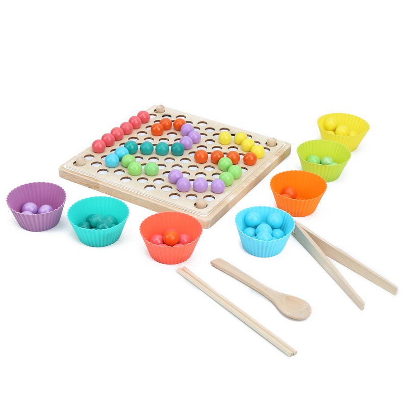 Children Wooden Clip Beads Puzzle Board Hands Brain Training Bead