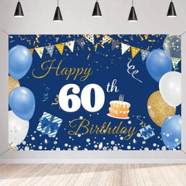 60th Birthday Decoration Men Women, 60th Birthday Banner Blue, 60th Birthday Fabric Sign Poster, 60th Birthday Background Banner Man Birthday Party Decoration