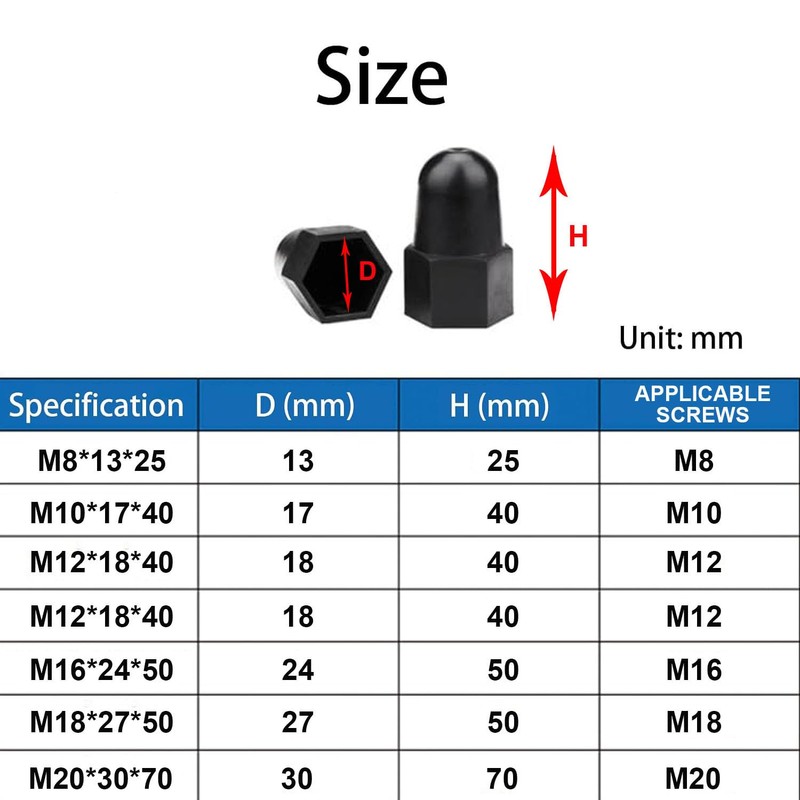 Leliafleury Hex Nut Cover 50Pcs Plastic Higher Dome Bolt Nut