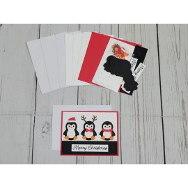 Stampin' Up! Merry Christmas Greeting Card Kit #27 [Lot of 4, Handmade, Penguins, Santa]