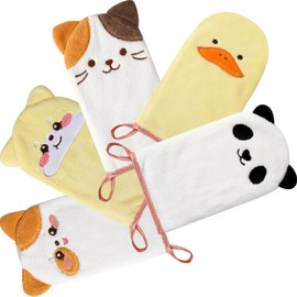 PHOGARY 5 Pack Microfiber Wash Mitts 4.5" x 9" Super Absorbent and Soft Face Wash Cloths Cute Animal Style Gloves Gentle Exfoliating for Babies, Toddlers and Kids, Bath and