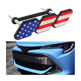 Blilo Tri-Color Grille Badge Emblem Decoration, American Flag Car Truck Label, Vehicles Slotted Grille or Other Mesh Badge Logo Decoration Accessories Universal for Most Cars (Red)