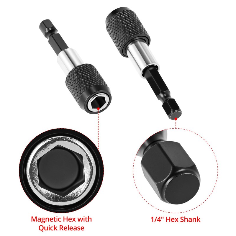 QWORK® 3 Pcs 1/4 Inch 60mm Hex Shank Quick Release