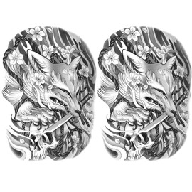 Oottati 2 Sheets Realistic Large Temporary Tattoos Stickers Sketch Lifelike Japanese Fox Knife Skull Flower Designs For Men Waterproof Arm Leg Fake Body Art, Gym & Parties Bold Masculine Decals