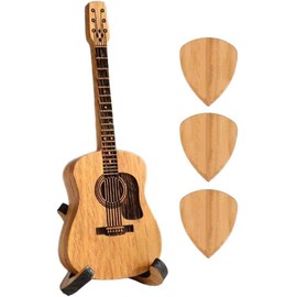 Wooden Guitar Pick Box with Stand, Wooden Guitar Pick Box Holder with 3 Pcs Guitar Picks, Wood guitar pick case, Gift for Friends Music Instrument Electric Guitar Bass (With 3pcs Guitar picks), Small