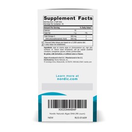 Nordic Naturals Algae DHA - 90 Soft Gels - 500 mg Omega-3 DHA - Certified Vegan Algae Oil - Plant-Based DHA - Brain, Eye & Nervous System Support - Non-GMO - 45 Servings